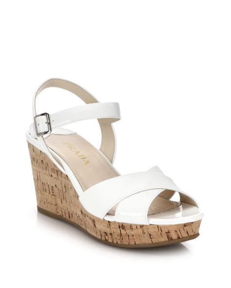 prada white wedge sandals|More.